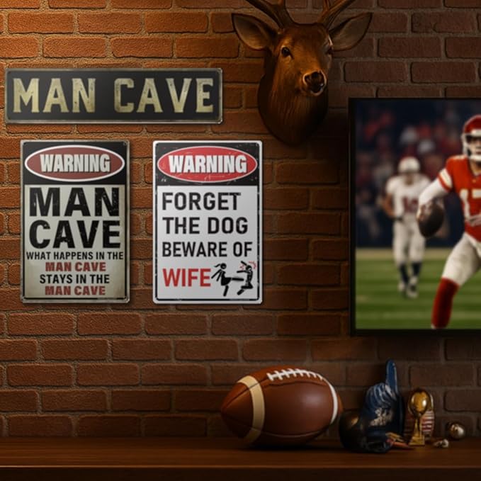 Vintage Man Cave Decor Signs – MAN CAVE RULES | 12x8″ Metal Sign for Man Cave, Garage, or Workshop Wall Decor – ManCave Accessories & Gifts for Men, 2357