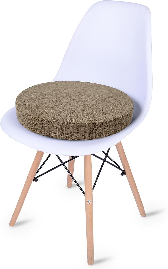 Tromlycs Round Chair Seat Cushion Pad 14 inch for Circle Bistro Chairs Non Slip Foam Cushion Nature Linen