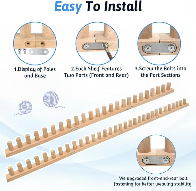 parknshop Upgraded Chunky Knit Loom - Premium Beech Wood Large Blanket Knitting Loom with Screw Fastening, No-Needle DIY Weaving Board for Beginners, Scarves & Handmade Blankets (48")
