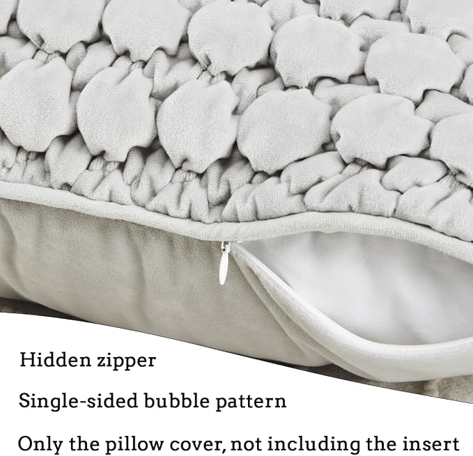 Pillow Covers 24x24 Set of 2 Velvet Euro Shams Decorative Farmhouse Pillowcases Boho Square Cushion Covers Soft Bubble Texture for Couch Sofa Bed Bedroom Car Living Room，Light Gray