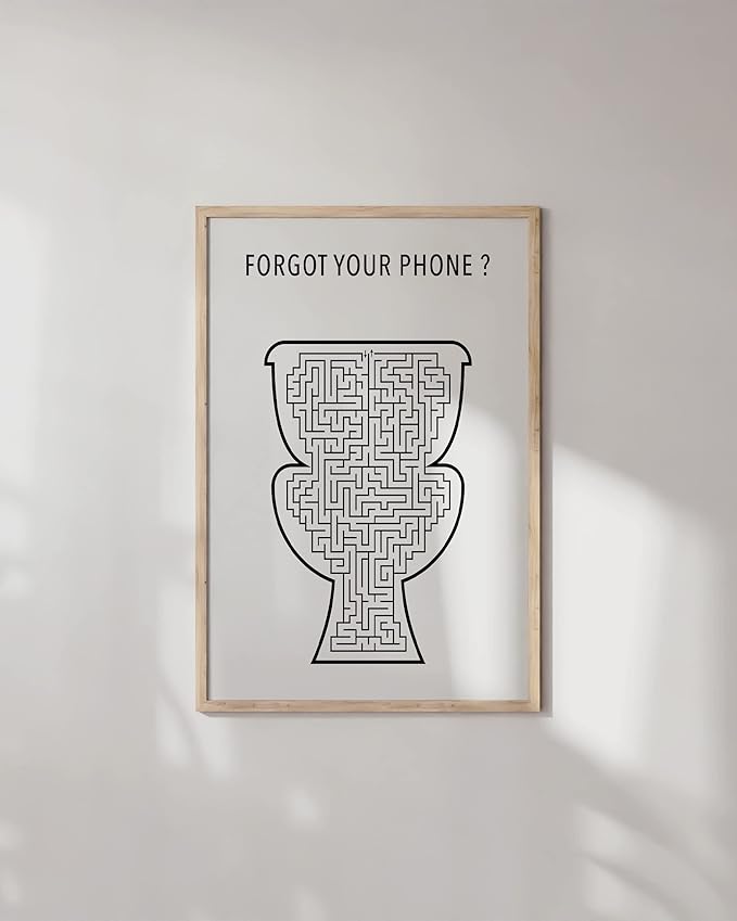 HAUS AND HUES Funny Bathroom Wall Art, Toilet Maze Poster, Funny Bathroom Decor, Bathroom Rules Humor Sign (Framed Beige, 24x36)