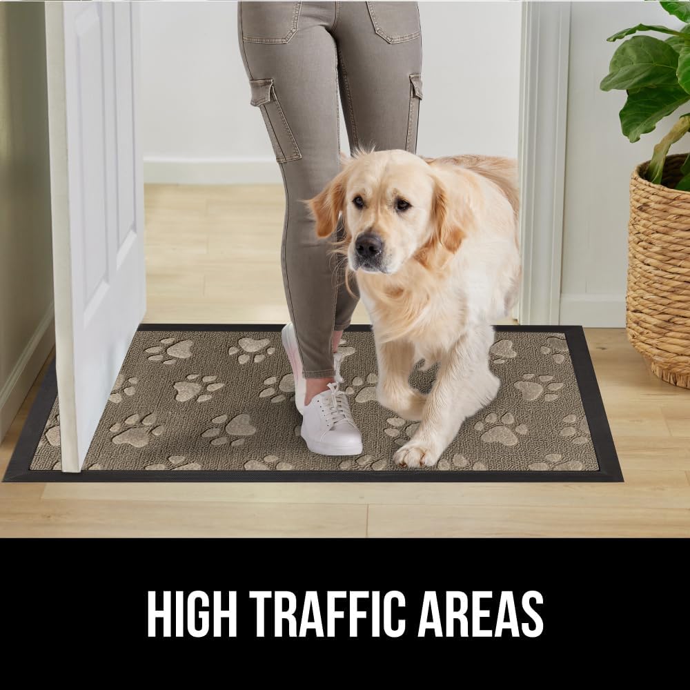 GORILLA GRIP 100% Waterproof All-Season WeatherMax Doormat, 47x35, US Designed Natural Rubber, Stain and Fade Resistant, Low Profile Indoor Outdoor Door Mats, Easy Clean Patio Mat, Tan Pawprints