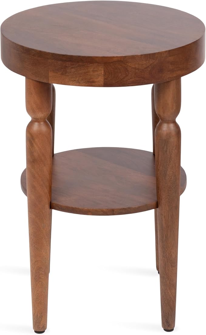 Kate and Laurel Ardentown Modern Round Wood Side Table, 16 x 16 x 24, Walnut Brown, Turned Leg Two-Tier End Table for Use as a Bedroom Nightstand or Living Room Plant Stand Table