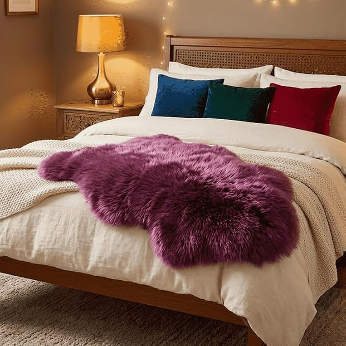 Fluffy Genuine Sheepskin Rug, Fuzzy Shaggy Fur Area Rug for Bedroom Living Room Soft Fur Wool Pray Pup Cushion Mat Carpet, Chair Sofa Seat Cover(Pansy Purple, Single Pelt/2FT*3FT)