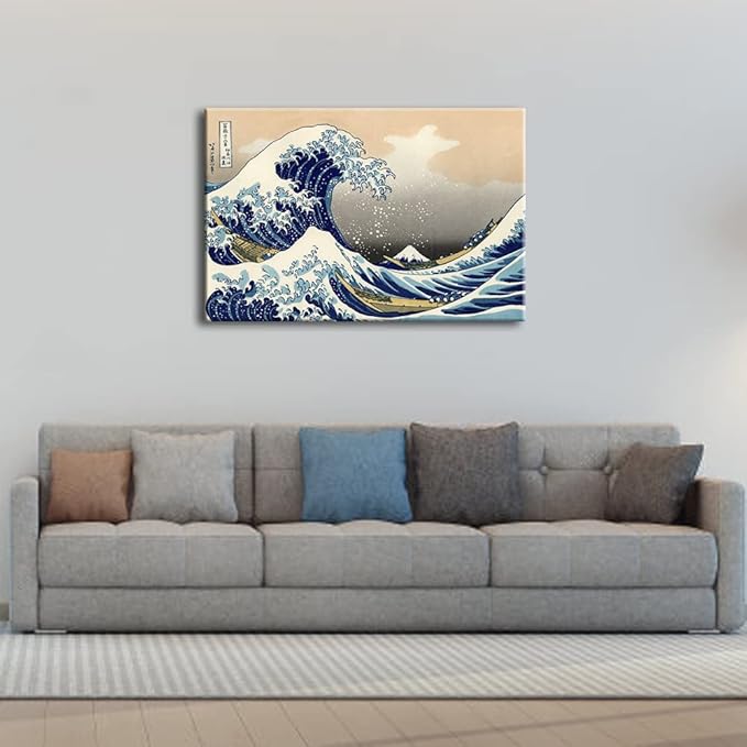 Wieco Art Great Wave of Kanagawa Katsushika Hokusai Giclee Canvas Prints Wall Art Abstract Seascape Pictures Paintings for Living Room Home Decorations Large Modern Stretched and Framed Sea Artwork