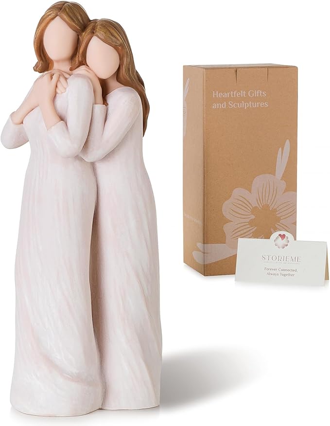 Storieme Mom Birthday Gifts from Daughter: Mother Daughter Back Hug Resin Figurine Keepsake - Unique Gift for Mama on Mothers Day Christmas
