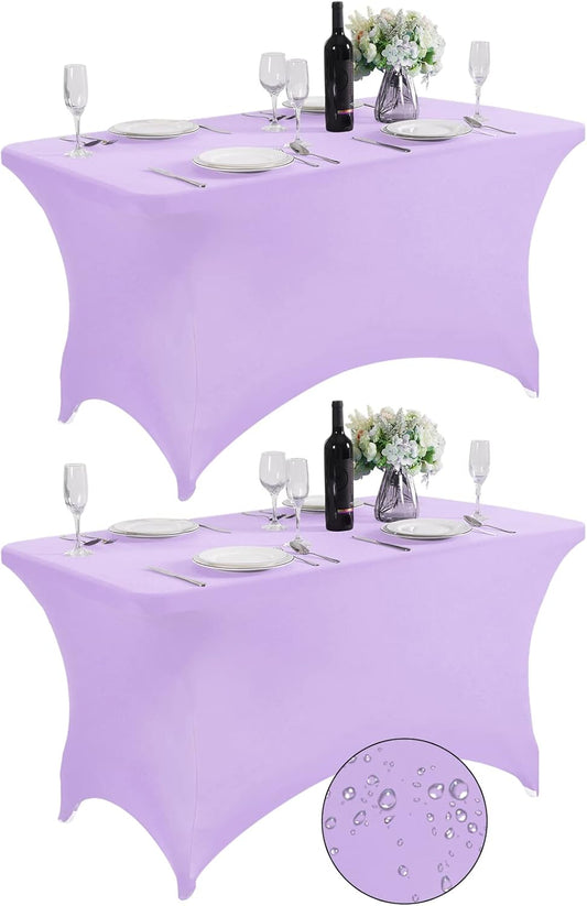 SuperO 2Pack Waterproof Spandex Table Cover for 4FT Table Universal Fitted Stretch Tablecloth for Party, Banquet, Wedding and Events-Lavender