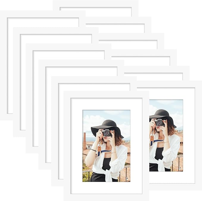 Picrit 6x8 Picture Frame Set of 12, Display 4x6 with Mat or 6x8 without Mat, Photo Frames for Wall Mounting or Table Top Display, White
