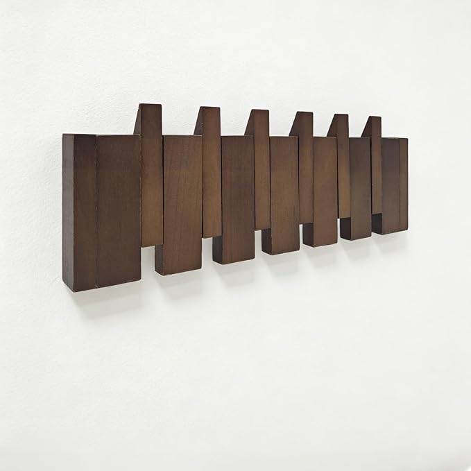 16.9" Wooden Piano Key Coat Rack Wall Mounted, 6 Hooks Natural Walnut Wall Coat Rack, Wall Mounted Coat Rack for Hanging Coats/Hats/Keys/Towels/Bags