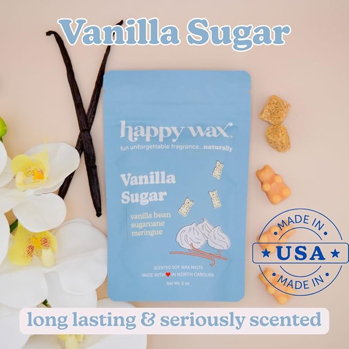 Happy Wax Vanilla Lovers Scented Natural Soy Wax Melts – 6 Oz Total - Includes: Vanilla Bean Latte, Vanilla Sugar and Vanilla Sandalwood