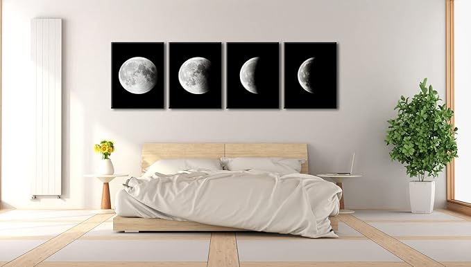 Wieco Art Moon Large Modern Giclee Canvas Prints Artwork Abstract Space Pictures Paintings on Stretched and Framed Canvas Wall Art Ready to Hang for Living Room Bedroom Home Office Decorations