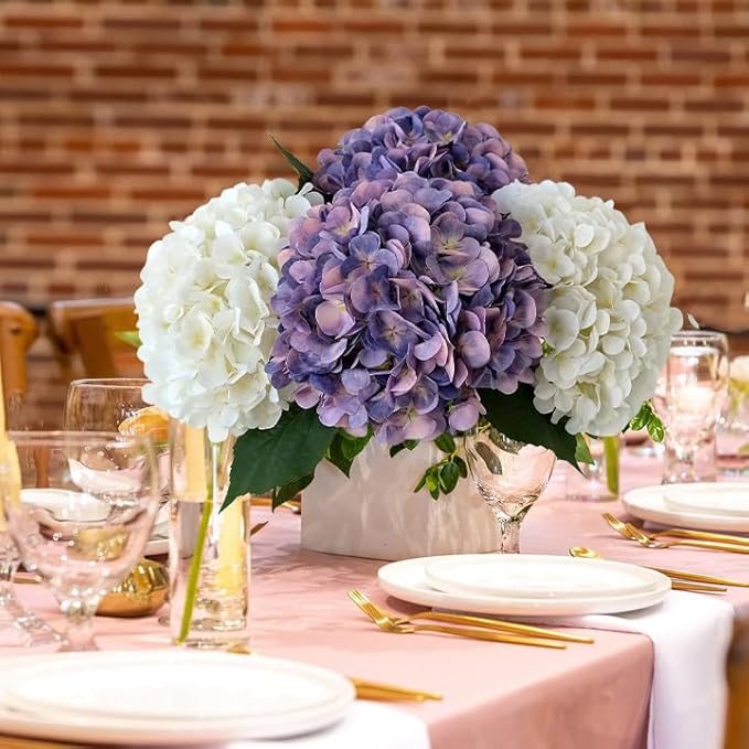 JINWOE 4Pcs Puple Artificial Silk Hydrangea Flowers,22" Silk Faux Hydrangea Bouquet for Home Table Centerpieces Wedding Garden Party Decoration