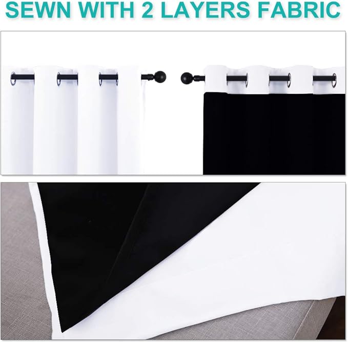 NICETOWN White 100% Blackout Curtains for Windows, Pack of 2, 46" W x 45" L, Super Heavy-Duty Black Lined Total Darkness Drapes for Bedroom, Privacy Assured Window Treatment for Patio