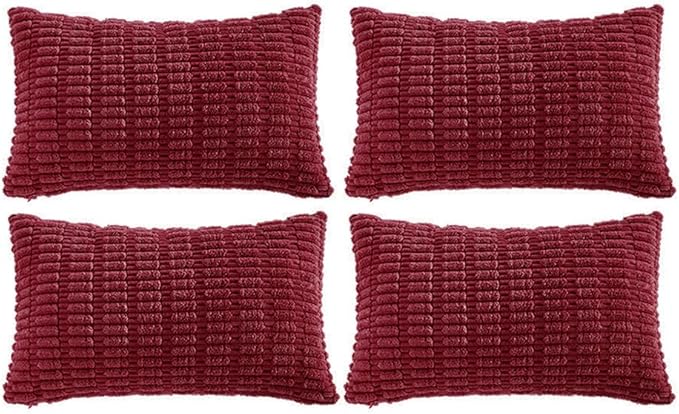 Fancy Homi 4 Packs Decorative Throw Pillow Covers for Living Room Couch Bed, Modern Farmhouse Boho Home Décor Accent Cushion Case, 20" x 12" (Pack of 4), Burgundy