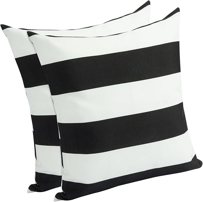 FUNHOME Waterproof Outdoor Throw Pillow Covers Set of 2,Home Decor for Garden Patio Furniture,Couch,Sofa 18 x18 Inch Decorative Pillows Cover Only,NO Insert(Black White)