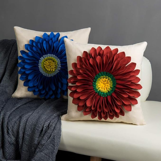 OiseauVoler Decorative Throw Pillow Case 3D Sunflowers Cushion Cover Handmade Canvas Pillowcase Home Sofa Car Bed Room Decor 18 x 18 Inch