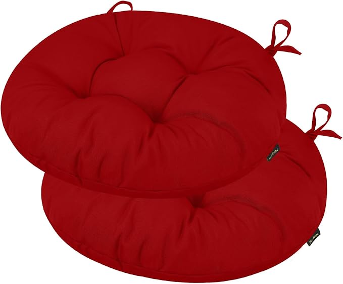 idee-home Outdoor Bistro Chair Cushions Set of 2, Round Seat Cushions | 15”x15”x 4” Thick Outdoor Round Seat Pads Tufted with Ties, Waterproof Patio Furniture Pads for Garden