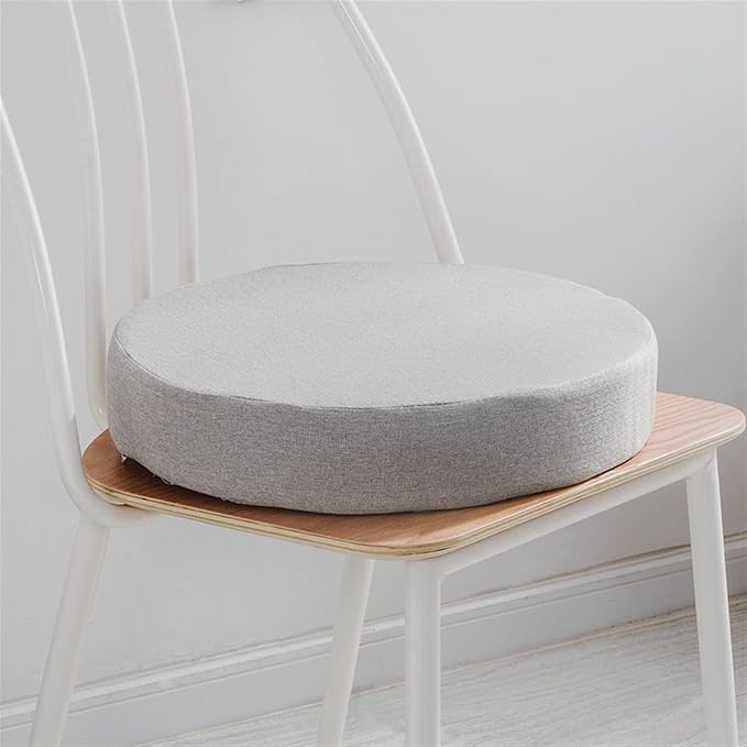 Reyox Thicken Cotton Linen Chair Cushion, Non Slip Seat Cushion for Recliners, Armchairs 3" Thick Round Light Grey 18" x 18"