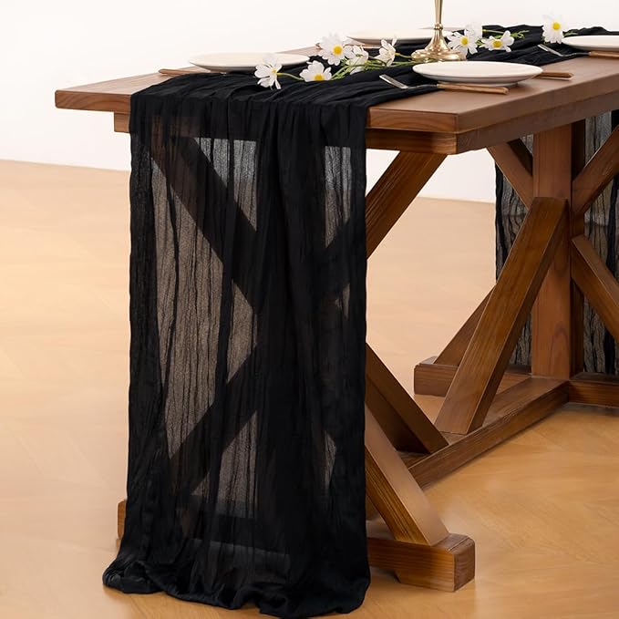 Socomi 3pcs Black Easter Spring Cheesecloth Table Runner Boho Rustic Gauze 120 inch 10FT Cheese Cloth Runner for Wedding Party Baby Shower Birthday Home Decor Holiday Decorations