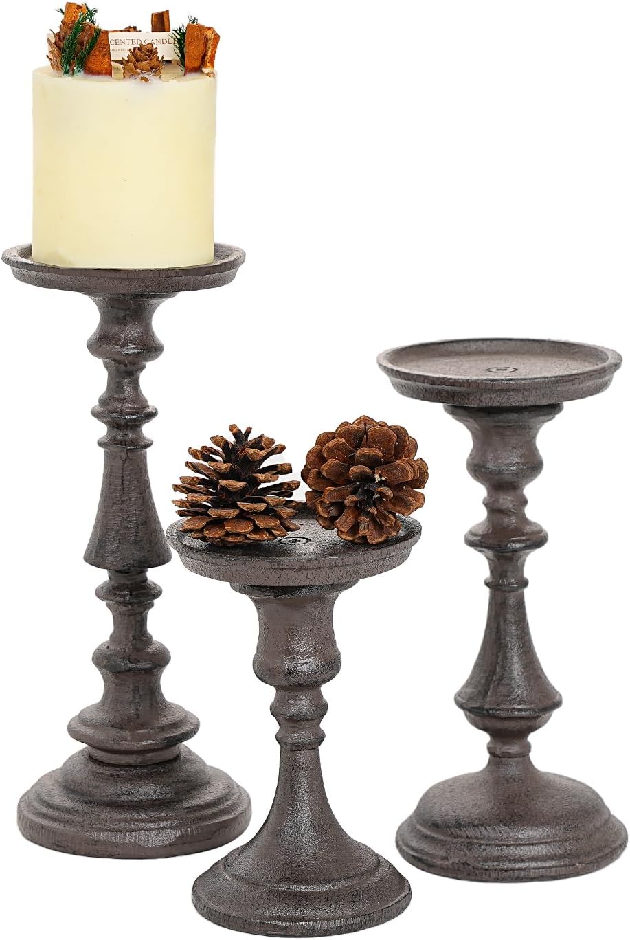 Sungmor Rustic Cast Iron Pillar Candle Holder, 5.9" Tall Vintage Candlestick Holders, Table Centerpiece Metal Candle Holder, Farmhouse Candle Stand for Fireplace Shelf Home Decor