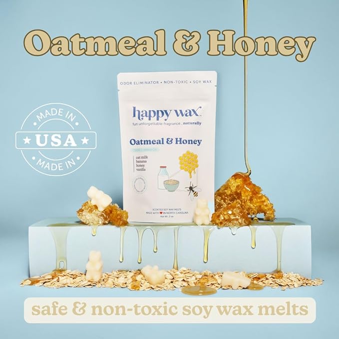 Happy Wax Odor Eliminating Scented Soy Wax Melts – Oatmeal & Honey – Pet-Safe, Non-Toxic, Perfect for Use with Wax Warmers - for Home Fragrance & Freshness - 4 oz Pouch