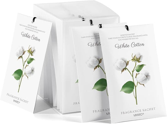 MYARO 12 Packs Scent Sachets for Closet Clothes Storage - White Cotton Fragrance Long Lasting Home Air Freshener Odor Deodorizer