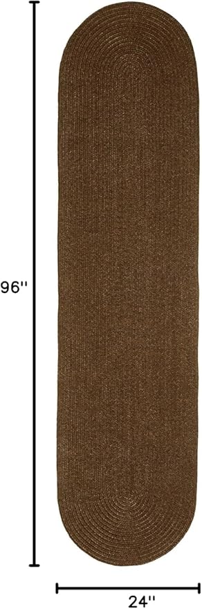 Superior Indoor Outdoor Area Rug, Handwoven Reversible Braided Home Decor for Living Room, Kitchen, Entryway, Patio, Front Porch, Deck, Modern, Boho, Farmhouse Style, 2' x 8' Oval, Cocoa