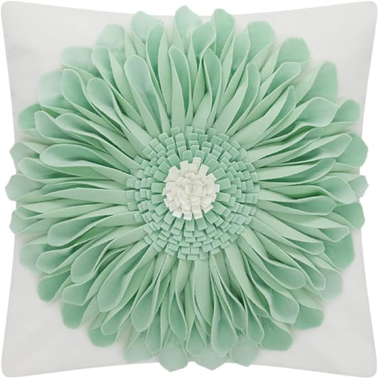OiseauVoler 3D Sunflower Throw Pillow Cover Decorative Handmade Cushion Cover Pillowcase for Couch Living Room Home Decor 18 x 18 Inch Mint Green