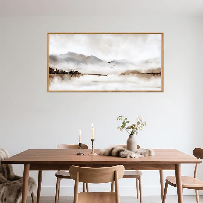 DRACIT Neutral Abstract Mountain Framed Canvas Print Wall Art Set,Watercolor Beige and Gray Landscape Wall Decor,Modern Minimalist Nature Artwork for Living Room,Bedroom-20 x40