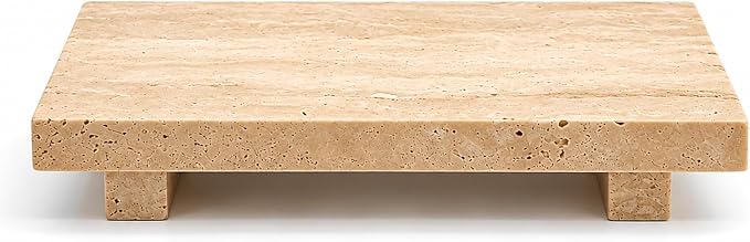 Travertine Vanity Riser for Soap & Perfume 9.84 in | Pedestal Tray for Jewelry and Candles, Decorative Bathroom Counter Dresser Decor