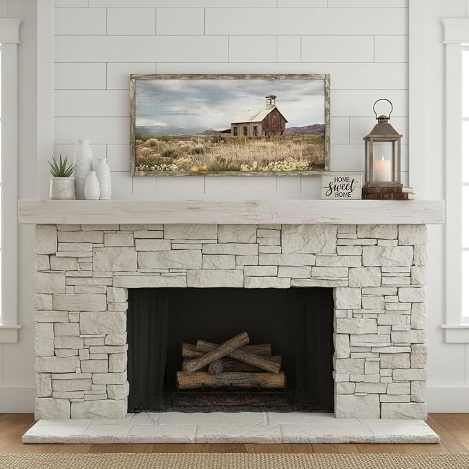 Farmhouse Wall Art Barn Picture: Rustic Framed Country Print Wood Decor Living Room Horizontal Farm Scene Countryside View Painting Bedroom Panoramic Nature Landscape Artwork for Home Office