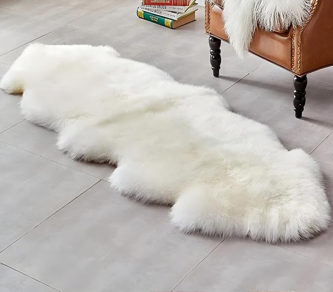 WL&ALLEN Genuine Sheepskin 100% New Zealand Sheepskin Wool Area Rug |Double Pelt 2'x 6', Ivory White