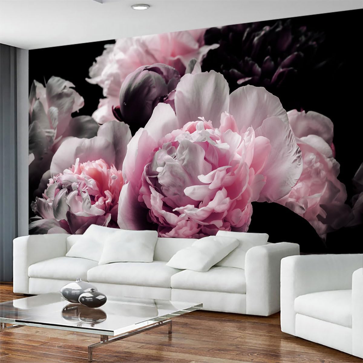 Large Pink Peony Flower Wallpaper for Bedroom, Living Room, Bathroom Background Wall Decoration(Non-self-Adhesive)