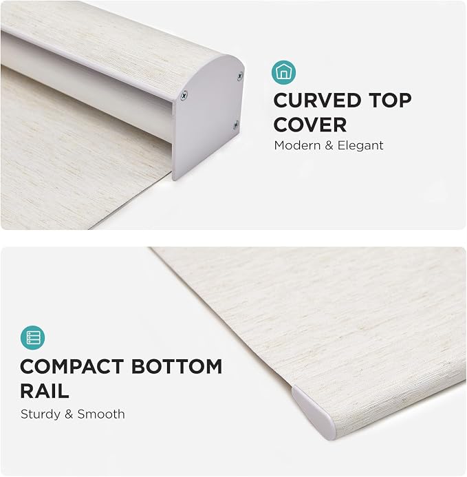 Joydeco Natural Woven Roller Shades for Indoor Windows, Cordless Blackout Blinds with Curved Valance, Thermal Insulated UV Protection Privacy Window Shades for Home and Office (Cream,22" W x 64" H)