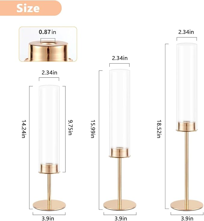 POKINE Gold Candle Holders Set of 6 for Glass Taper Candle Holders,Hurricane Candlestick Holder for Home Decor, Wedding, Dinning, Party Decorative, Anniversary (6,Gold)