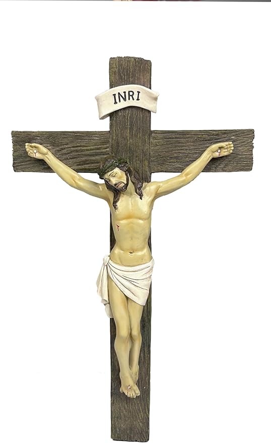 JORAE Jesus Crucifix Statue Wall Cross Hanging Decoration Jesus Christ Catholic Home Decor Religious Collection Resin Prayerful Crafts, 12.8" H