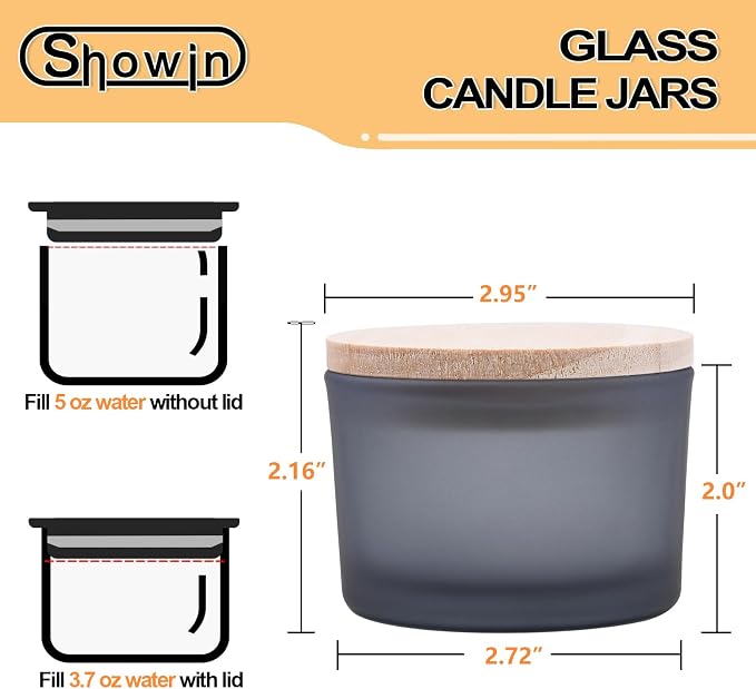 SHOWIN Thick Candle Jars for Making Candles 16 Pcs, 4 OZ Empty Jars with Wood Lids for Candle Making, Sample Container - Dishwasher Safe, Frosted Gray