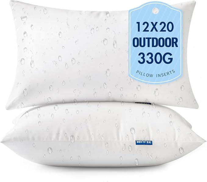 MIULEE 12x20 Outdoor Pillows,Set of 2 Throw Pillows Waterproof,Soft Support Throw Inserts Decorative Water Resistant for Patio Furniture and Garden