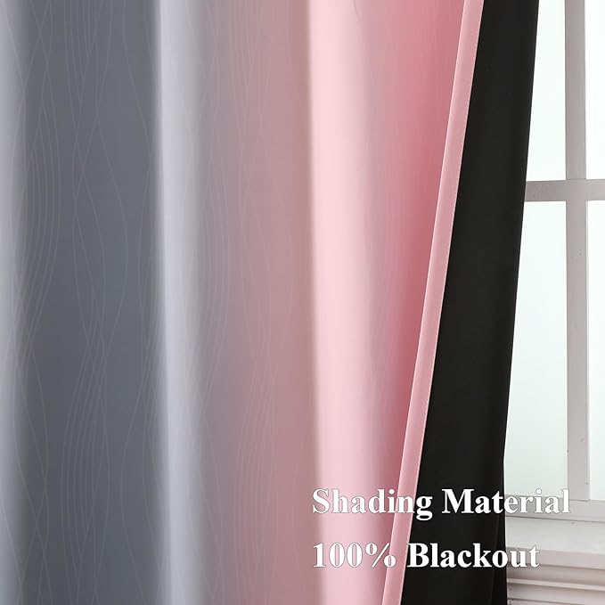 Estelar Textiler Ombre Gray and Pink Blackout Curtains 63 Inch Length 2 Panels, Full Light Blocking Curtains for Kids Room, Grommet Thermal Insulated Gradient Drapes for Girl's Room, 42x63 Inch