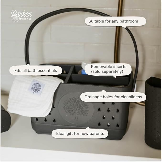 Parker Baby Bath Caddy | BPA Free & Food Grade Shower Caddy Organizer for Toys & Supplies | Quick-Dry, Sturdy & Perfect Size Shower Basket w/Handle in Neutral Colors