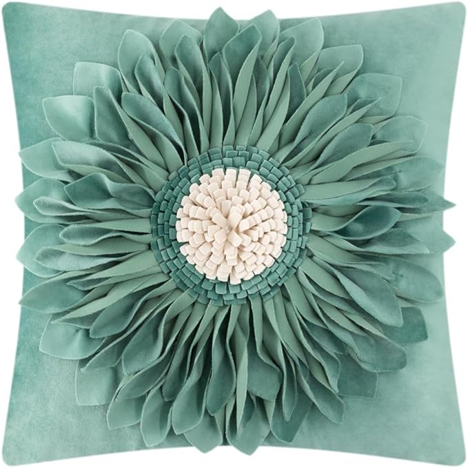 OiseauVoler 3D Sunflower Throw Pillow Cover Decorative Handmade Pillowcases for Couch Farmhouse Living Room Decoration 18x18 Inch Green