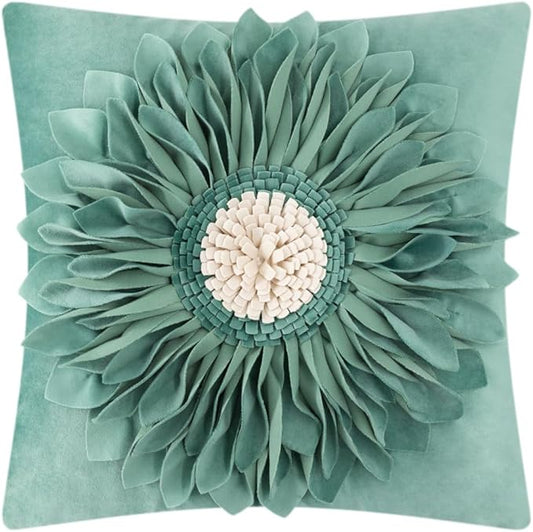 OiseauVoler 3D Sunflower Throw Pillow Cover Decorative Handmade Pillowcases for Couch Farmhouse Living Room Decoration 18x18 Inch Green