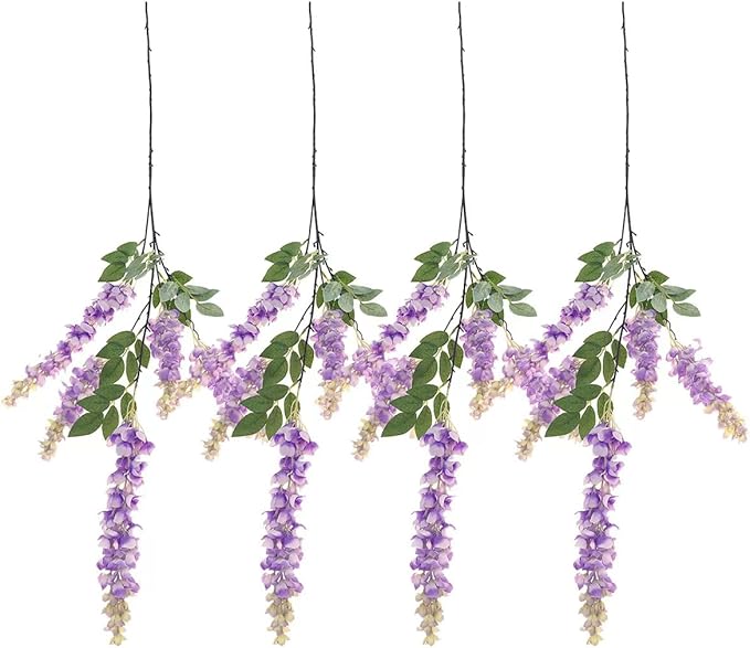 4pcs 47.2-inch Artificial Fake Wisteria Hanging Flower Garland Silk Flower String Home Party Decoration White Blue Pink Purple (Purple)
