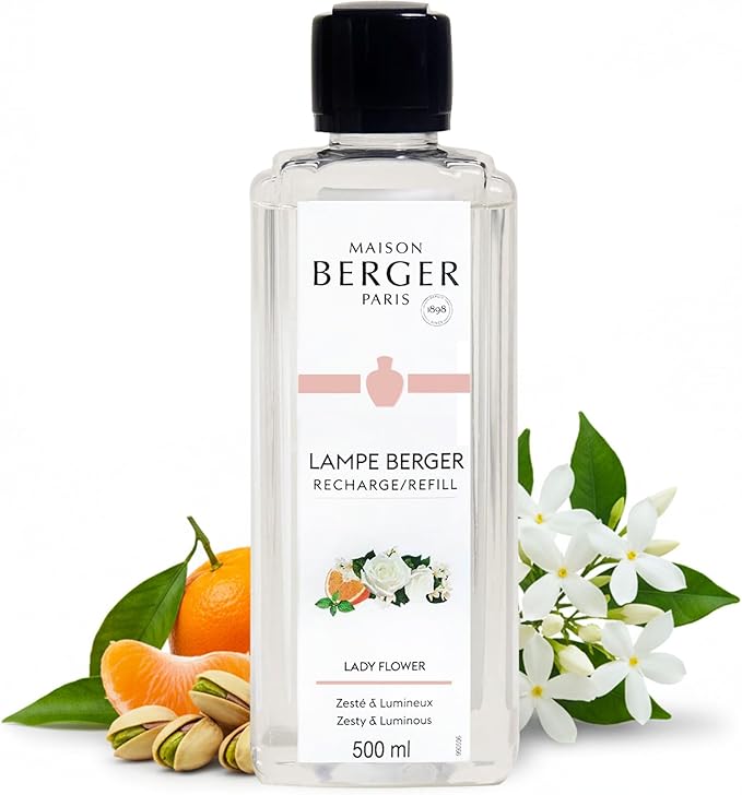 MAISON BERGER Lady Flower Lampe Berger Refill, 500 ml (16.9 fl oz), 2-in-1 Catalytic System, Neutralizes Odors and Diffuses Fragrance, Citrus Notes, Jasmine, Made in France