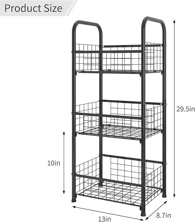PROXRACER 3-Tier FreeStanding Open Shelf,Bathroom Organizer Shelves Unit with Adjustable Feet, Metal Steel Storage Tower Organizer Rack Basket Cart for Bathroom, Living Room, Balcony, Kitchen