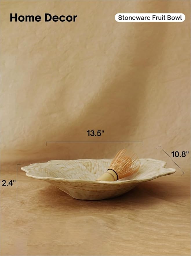 WENSHUO Stoneware Fruit Bowl for Kitchen Counter,Large Decorative Bowls for Home Decor,Handmade Perfect Centerpiece for Table, Island,or Counter,Matte Curd Color Reactive Glaze 13.5" L × 10" W