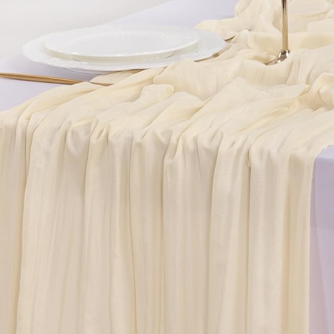 Socomi Beige Cheesecloth Table Runner Easter Spring Boho Rustic Gauze 120 inch 10FT Cheese Cloth Runner for Wedding Party Baby Shower Birthday Home Decor Holiday Decorations
