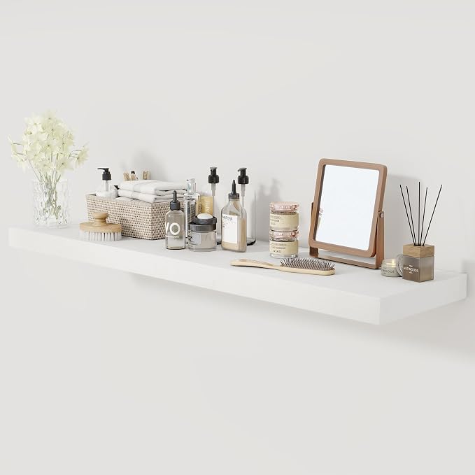 White Floating Shelves 48 Inch Long, 12 Inch Deep Floating Shelves for Wall, 48 x 12 Large Wall Shelves for Home Storage & Display, 2" Thicked Floating Shelf for Bedroom, Living Room, 1 Pack