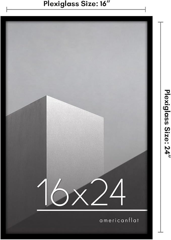 Americanflat 16x24 Poster Frame with Polished Plexiglass - Streamline Collection - Thin Border Picture Frame for Wall Display - Hanging Hardware Included - Black