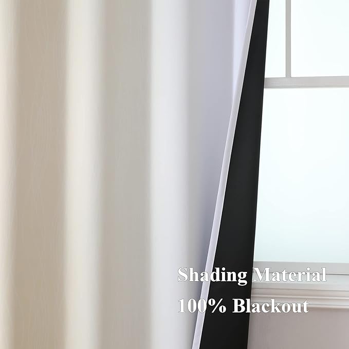 Estelar Textiler Beige and Greyish White Ombre Blackout Curtains 90 Inch Length 2 Panels Set, Thermal Insulated Drapes for Bedroom,Full Room Darkening Grommet Gradient Curtains for Living Room,52Wx90L